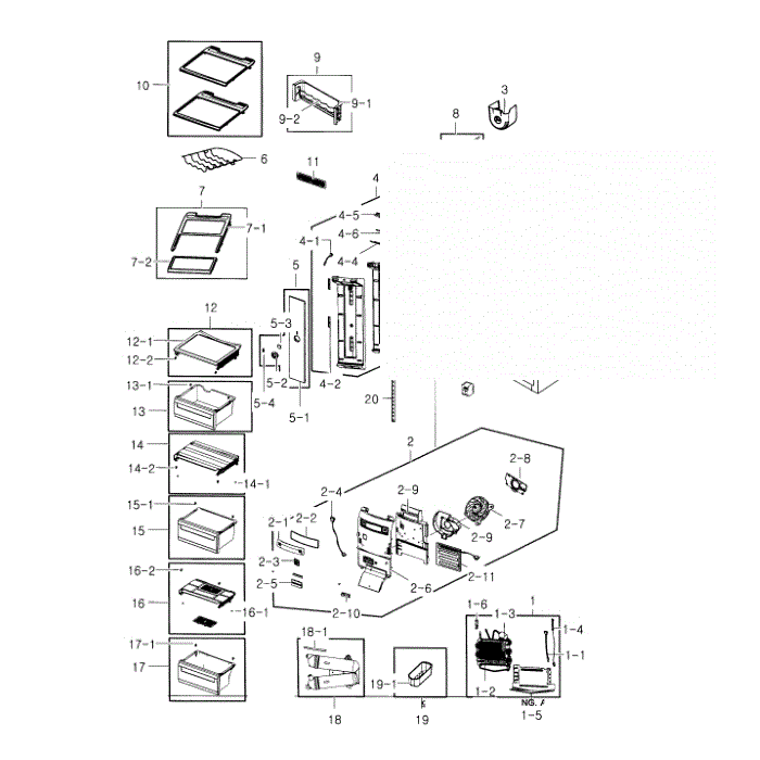 Refrigerator Diagram and Parts List for RS22HDHPNWW AA-00 Samsung Refrigerator