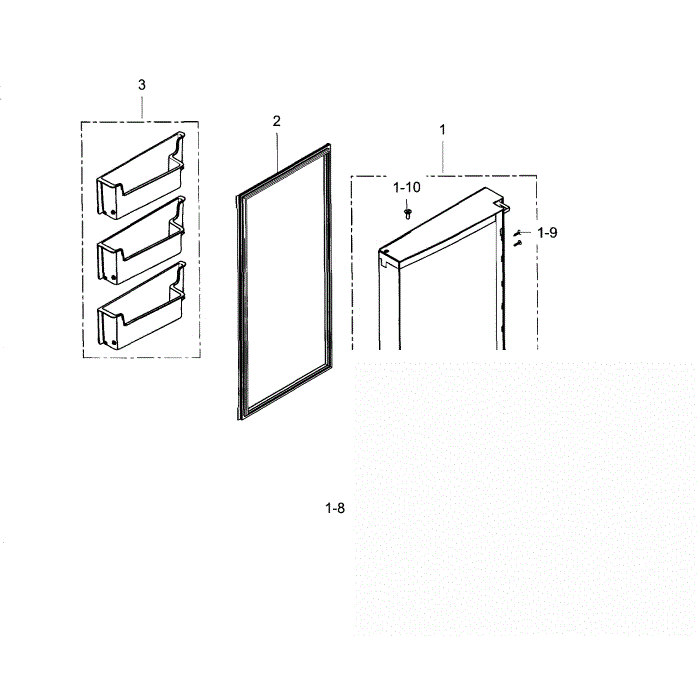 Freezer Door L Diagram and Parts List for RF24J9960S4 AA-01 Samsung Refrigerator