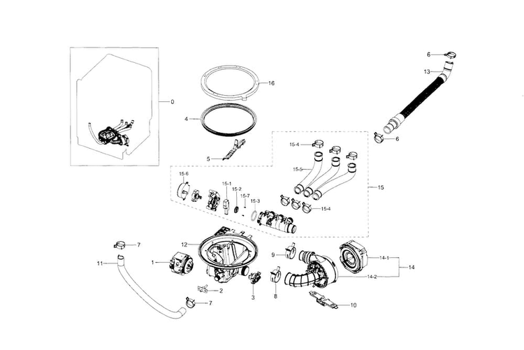 Sump Diagram and Parts List for DW80J9945US AA-0000 Samsung Dishwasher