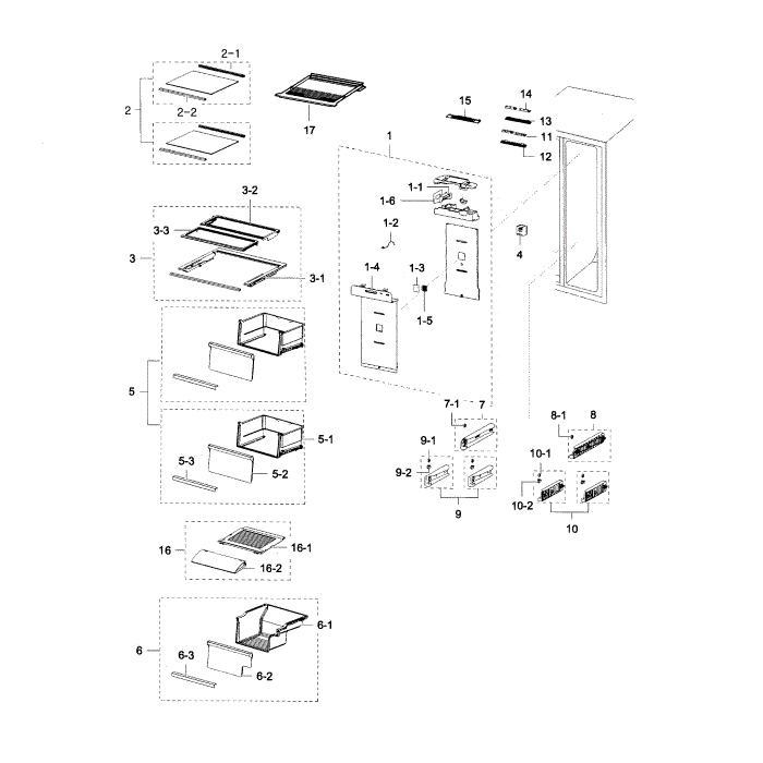Fridge Diagram and Parts List for RH22H9010SR AA-00 Samsung Refrigerator