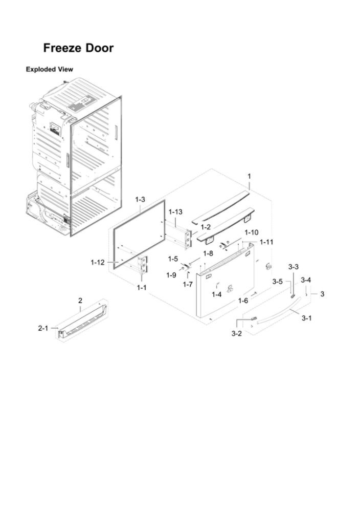 Freezer Door Parts Diagram and Parts List for RF23HTEDBSR AA-12 Samsung Refrigerator