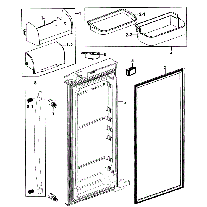 Right Door Diagram and Parts List for RF268ABPN XAA-00 Samsung Refrigerator