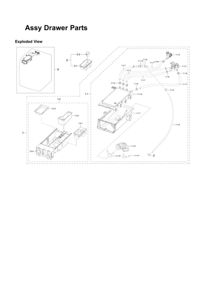 Drawer Assembly Diagram and Parts List for WF45N5300AW US-51 Samsung Washer