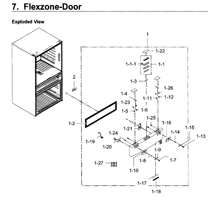 Flexzone Diagram and Parts List for RF22KREDBSR AA-04 Samsung Refrigerator