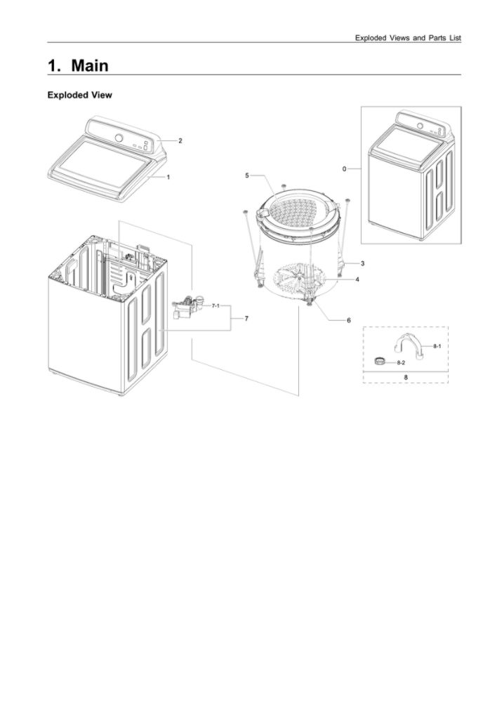 Main Assembly Diagram and Parts List for WA45M3100AW A4-00 Samsung Washer