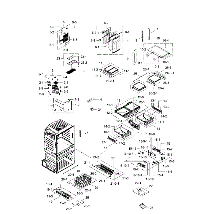 Fridge Diagram and Parts List for RF28JBEDBSG AA-04 Samsung Refrigerator