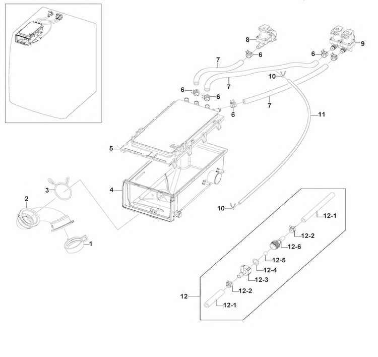 Drawer Housing Diagram and Parts List for WF220ANW XAA-0001 Samsung Washer