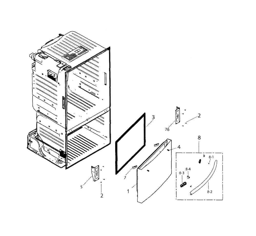 Freezer Door Diagram and Parts List for RF220NCTASR AA-0001 Samsung Refrigerator
