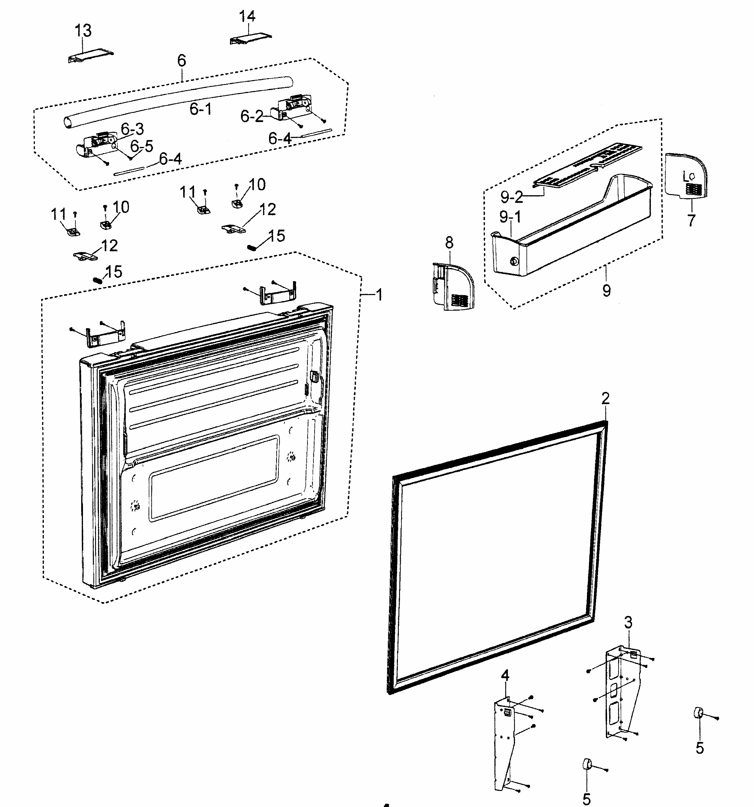 Freezer Door Diagram and Parts List for RF266AZBP XAA-0000 Samsung Refrigerator