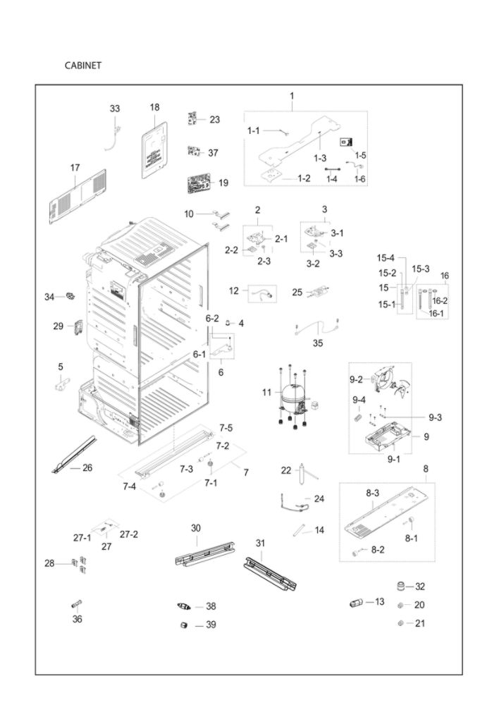 Cabinet Diagram and Parts List for RF23HCEDBSG AA-01 Samsung Refrigerator