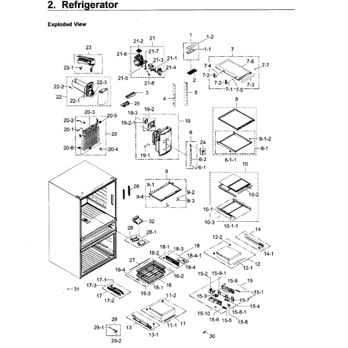 Refrigerator Diagram and Parts List for RF30KMEDBSR AA-02 Samsung Refrigerator