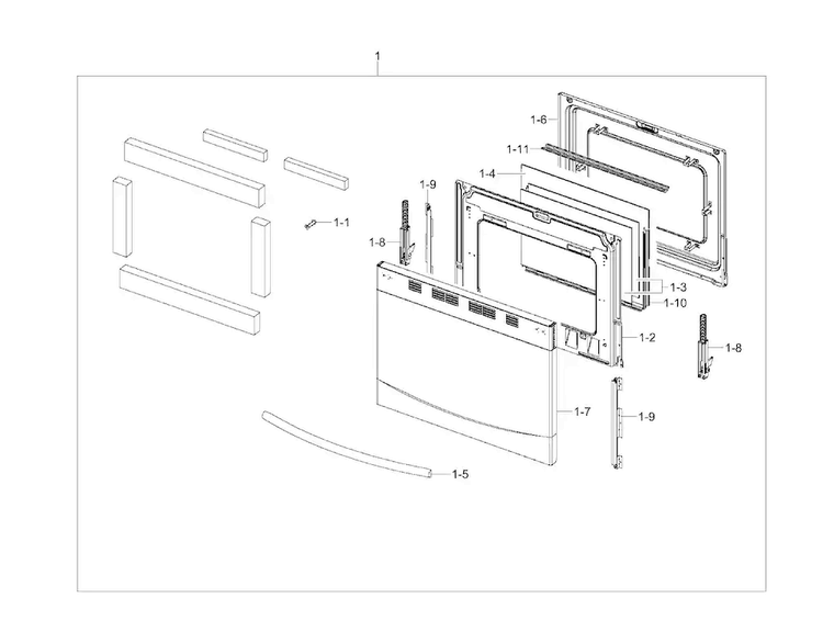 Door Diagram and Parts List for NX58F5500SB AA-0000 Samsung Range