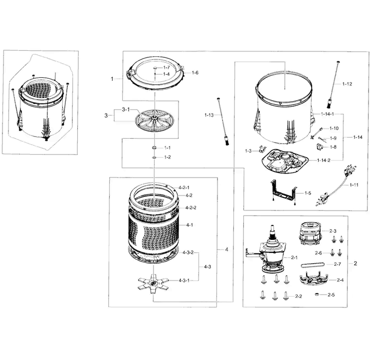 Tub Diagram and Parts List for WA40J3000AW A2-0001 Samsung Washer