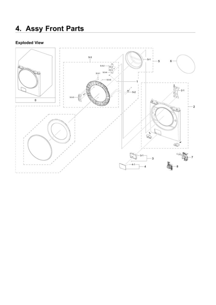 Front Parts Assembly Diagram and Parts List for WF45R6300AW US-01 Samsung Washer