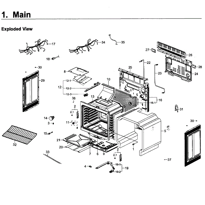 Main Assembly Diagram and Parts List for NX58K3310SS AA-00 Samsung Range