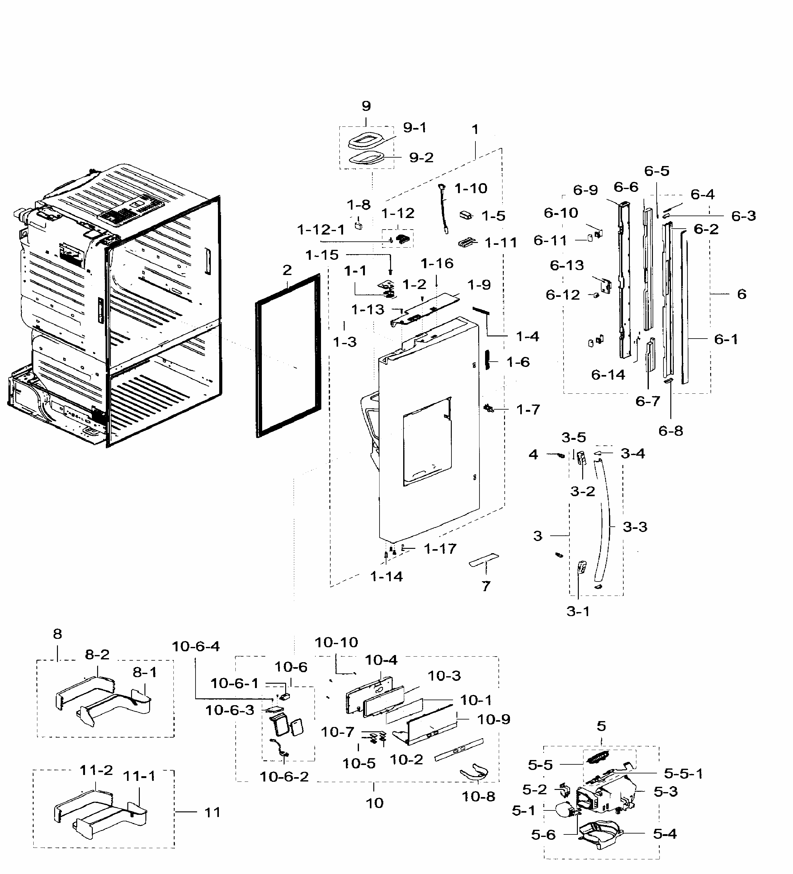 Left Door Diagram and Parts List for RF28HFEDTSR AA-0009 Samsung Refrigerator