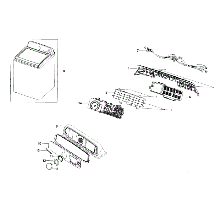 Control Panel Diagram and Parts List for WA45H7200AW A2-00 Samsung Washer