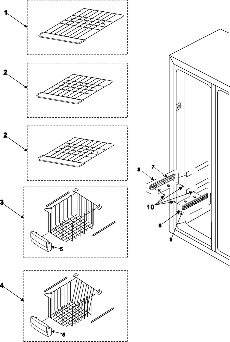 Freezer Shelves Diagram and Parts List for RS2622SW XAA Samsung Refrigerator