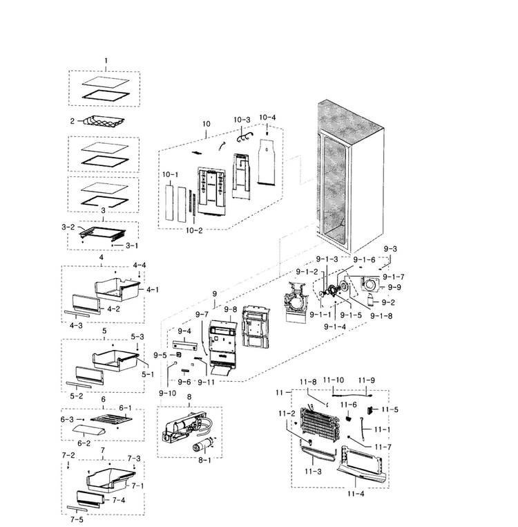Refrigerator Diagram and Parts List for RSG309AARS XAA-0001 Samsung Refrigerator