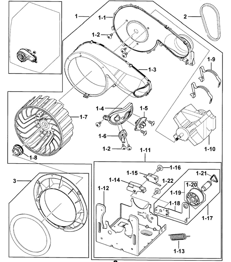 Motor Assy Diagram and Parts List for DV218AEW XAA-0000 Samsung Dryer