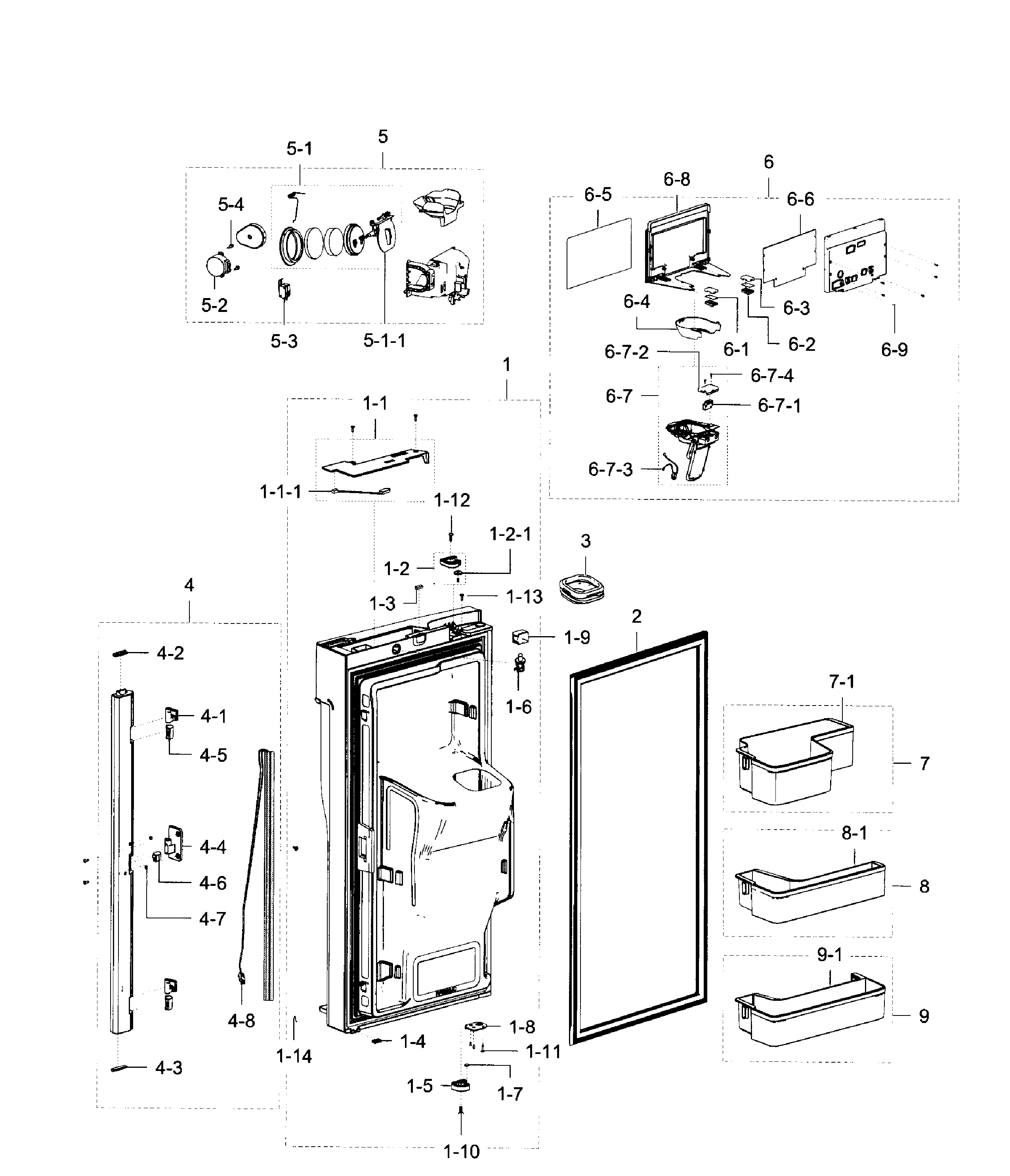 Fridge Door L Diagram and Parts List for RF23J9011SR AA-0004 Samsung Refrigerator