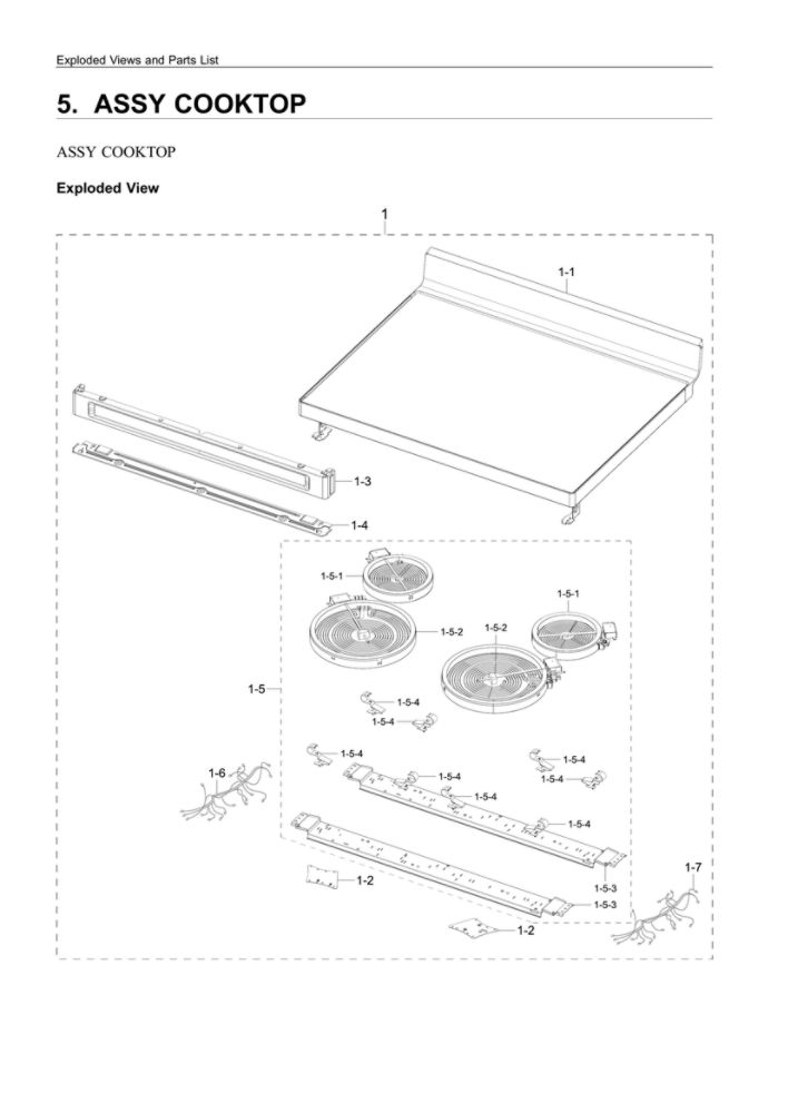 Cooktop Assembly Diagram and Parts List for NE63A6111SW AA-00 Samsung Range