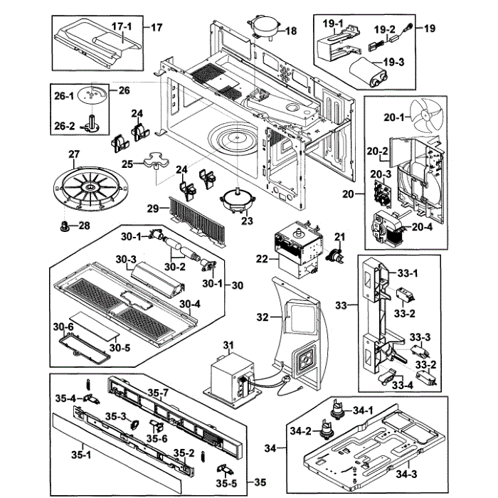 Cabinet 2 Diagram and Parts List for SMH7187STG XAA-00 Samsung Microwave