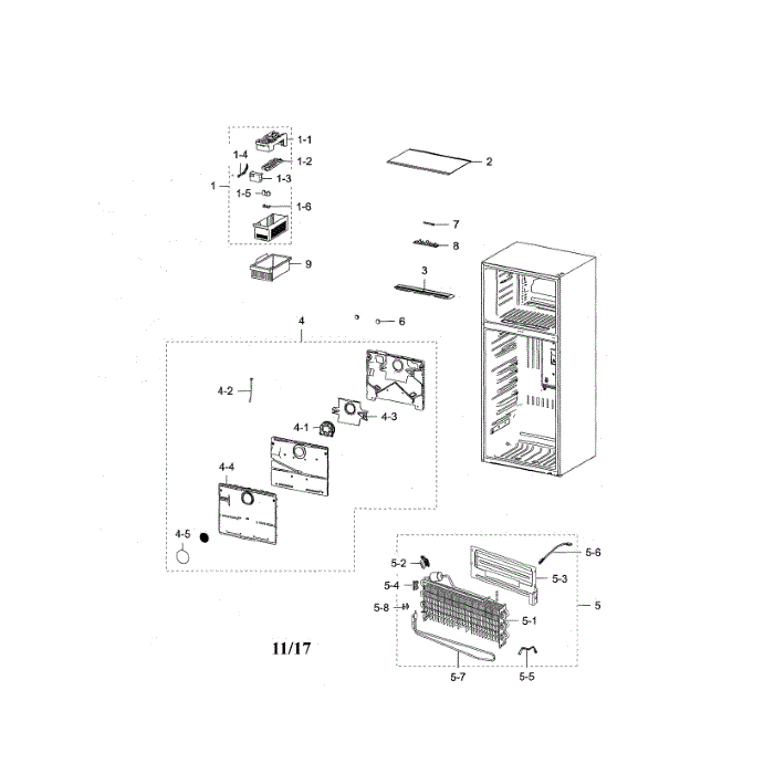 Freezer Diagram and Parts List for RT21M6215SG AA-00 Samsung Refrigerator