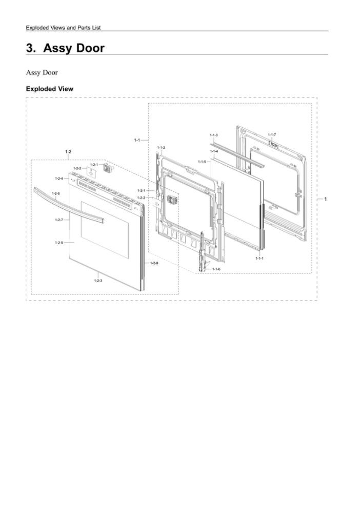 Door Assembly Diagram and Parts List for NE63T8311SS AA-00 Samsung Range