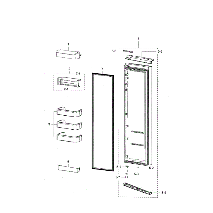 Fridge Door Diagram and Parts List for RSG307AABP XAA-04 Samsung Refrigerator