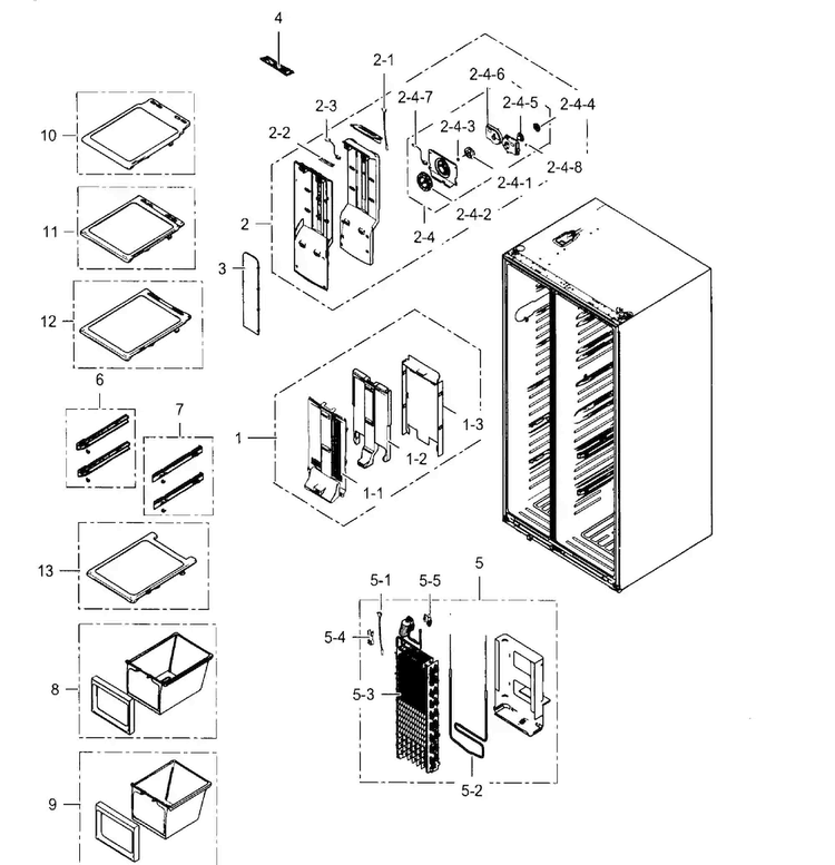 Freezer Diagram and Parts List for RH25H5611BC AA-0001 Samsung Refrigerator