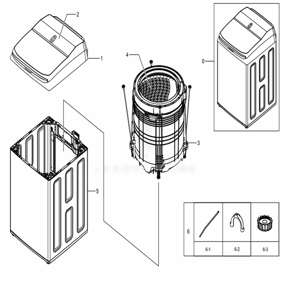 Main Diagram and Parts List for WA52M8650AW (A4)(0001) Samsung Washer