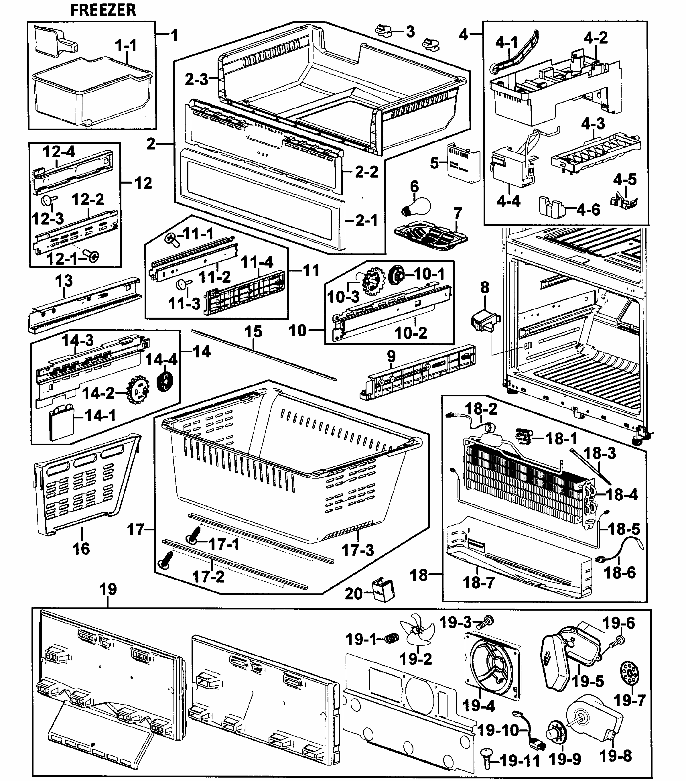 Freezer Diagram and Parts List for RF266AASH XAA-0000 Samsung Refrigerator