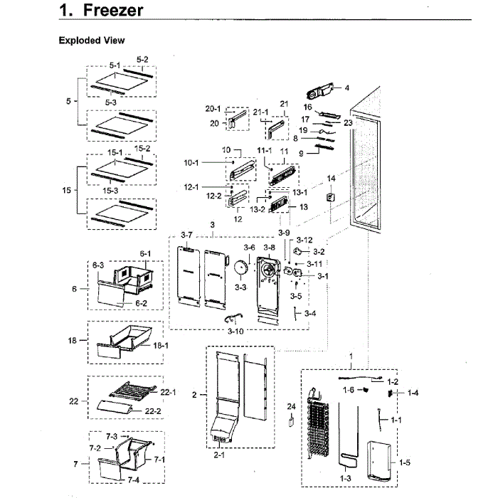 Freezer Diagram and Parts List for RH22H9010SR AA-04 Samsung Refrigerator
