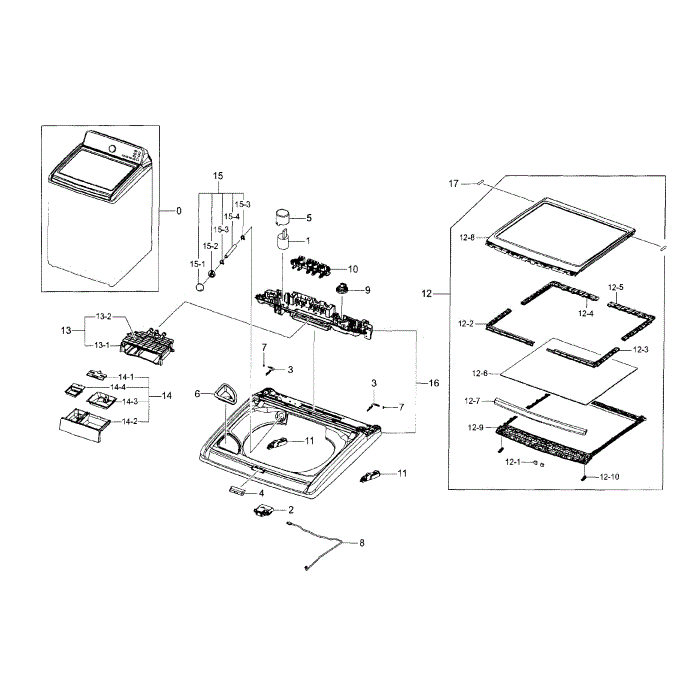 Cover Top Diagram and Parts List for WA45H7000AW A2-00 Samsung Washer