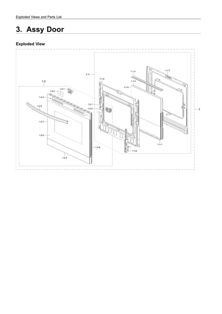 Door Assembly Diagram and Parts List for NX60T8511SS AA-01 Samsung Range