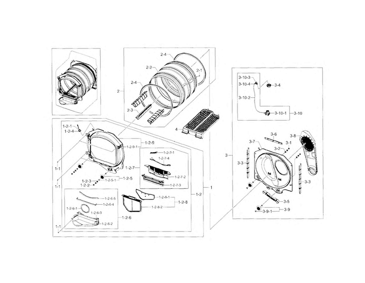 Drum Diagram and Parts List for DV5471AGP XAA-0005 Samsung Dryer