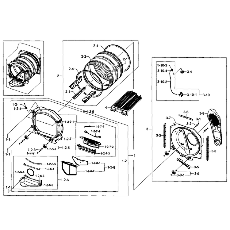 Drum Assy Diagram and Parts List for DV484GTHASU A1-0001 Samsung Dryer