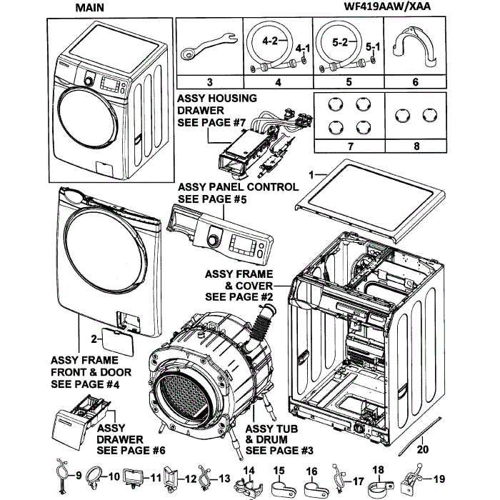 Main Assembly Diagram and Parts List for WF419AAW XAA-00 Samsung Washer