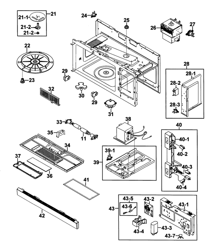 Cabinet 2 Diagram and Parts List for SMH8165STE XAA-0001 Samsung Microwave