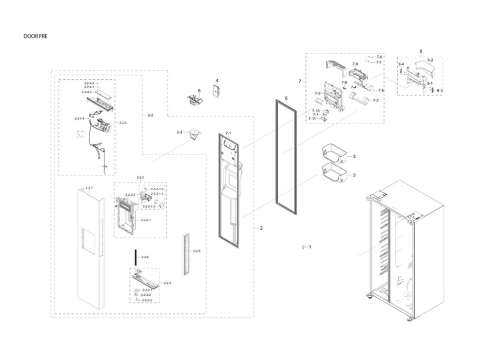 Freezer Door Parts Diagram and Parts List for RS22T5201SG AA-00 Samsung Refrigerator