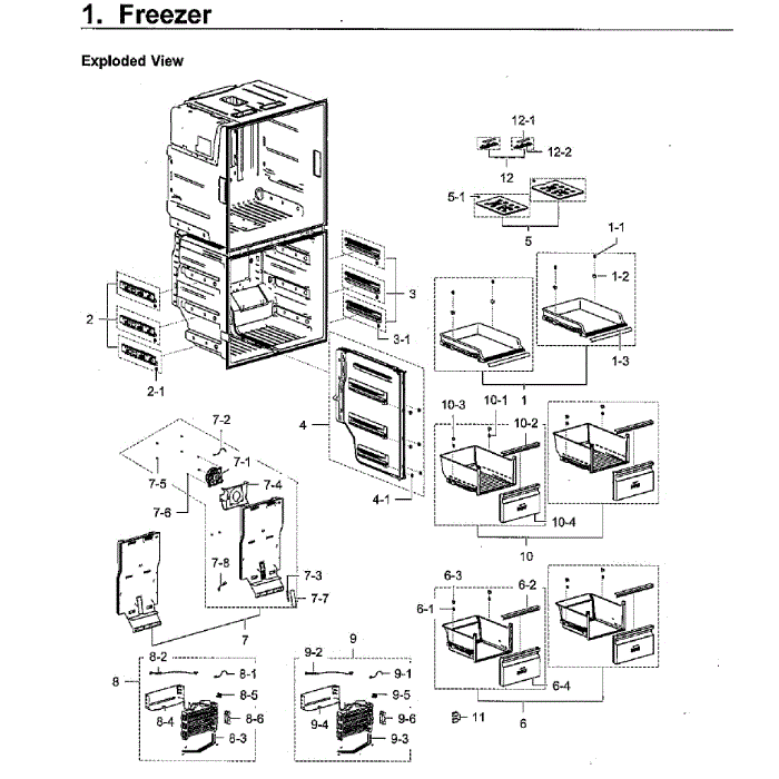 Freezer Diagram and Parts List for RF28K9380SG AA-02 Samsung Refrigerator