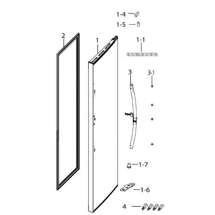 Door Fridge Out Diagram and Parts List for RH25H5611WW AA-01 Samsung Refrigerator