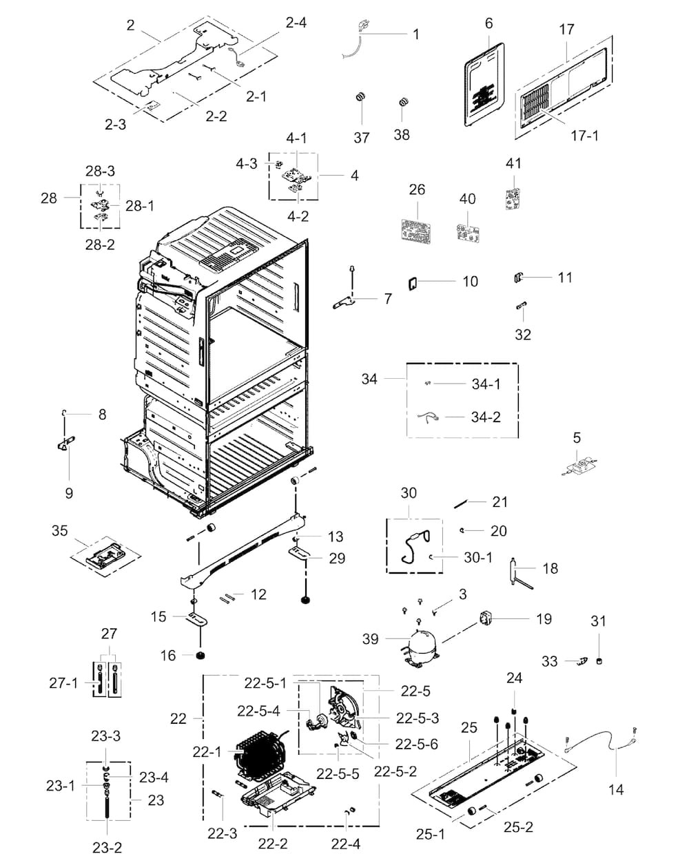 Cabinet Assy Diagram and Parts List for RF25HMEDBSR AA-0000 Samsung Refrigerator