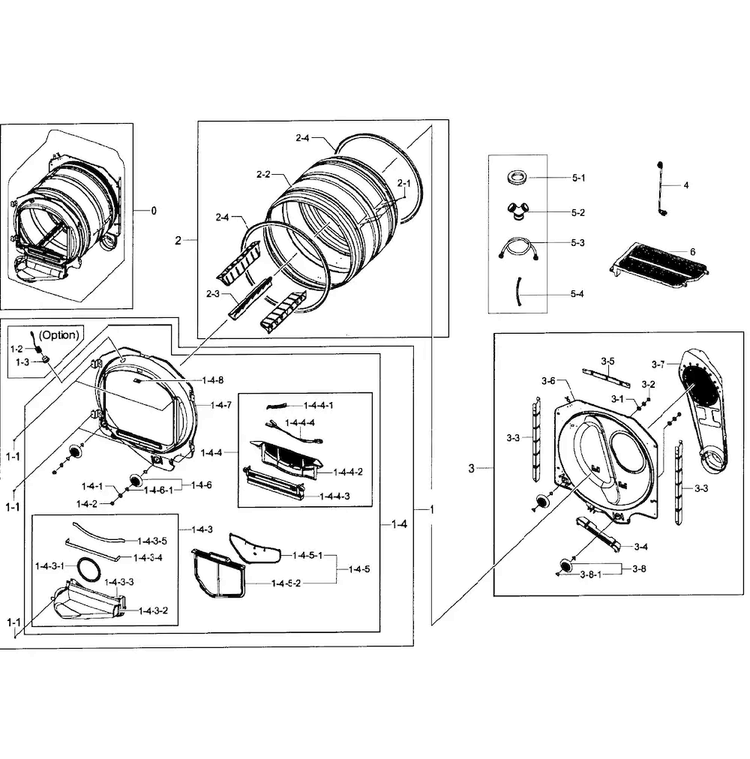 Drum Assy Diagram and Parts List for DV50F9A8GVP A2-0001 Samsung Dryer