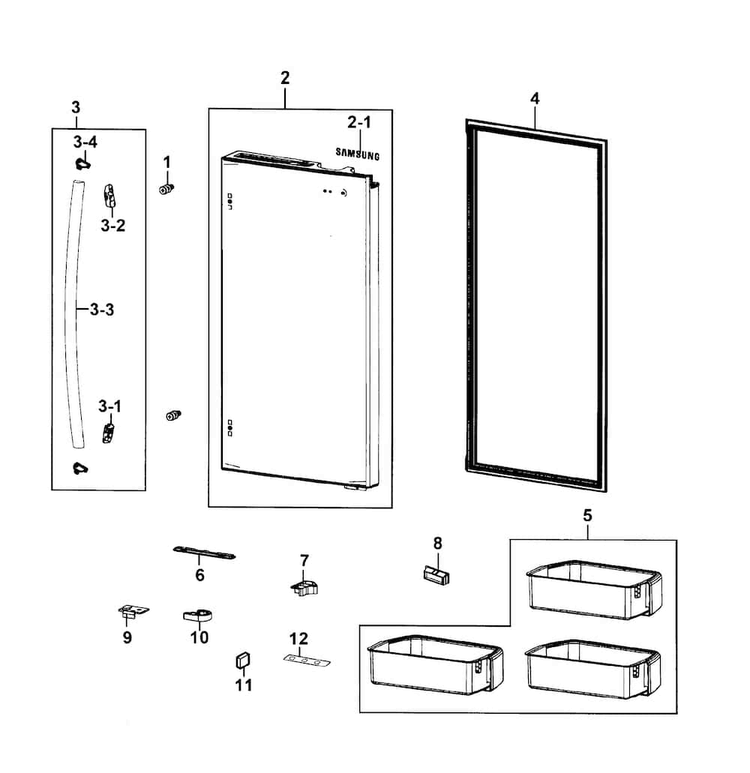 Door Right Diagram and Parts List for RF4289HARS XAA-0001 Samsung Refrigerator
