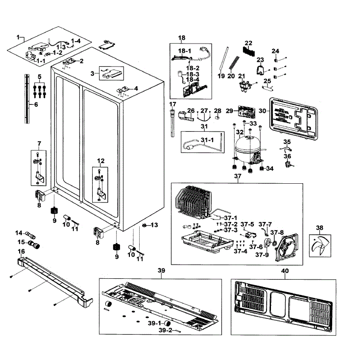 Cabinet Assembly Diagram and Parts List for RS267TDPN XAA-00 Samsung Refrigerator