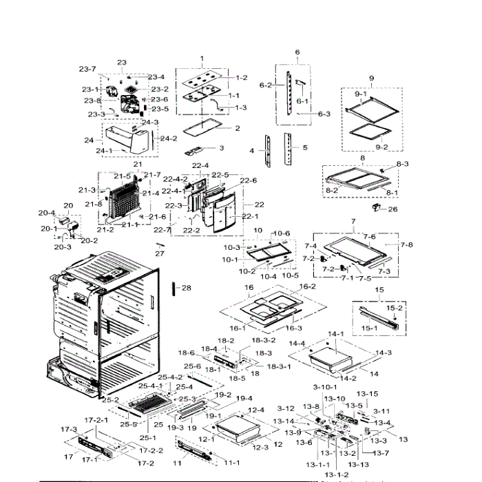 Fridge Diagram and Parts List for RF30HDEDTSR AA-05 Samsung Refrigerator