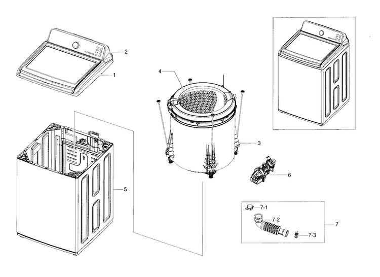 Main Assy Diagram and Parts List for WA48H7400AP A2-0000 Samsung Washer