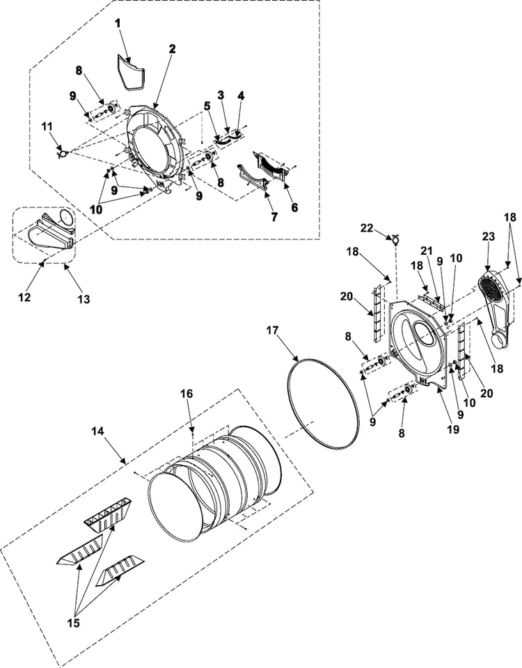 Drum Diagram and Parts List for DV3C6BEW XAA Samsung Dryer